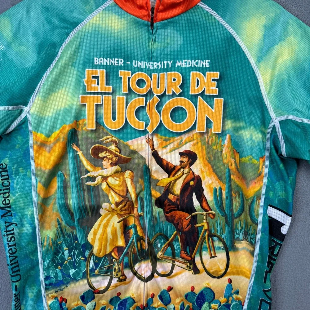 Primal El Tour De Tucson Cycling Jersey Mens XL Race Cut Banner Medicine Teal